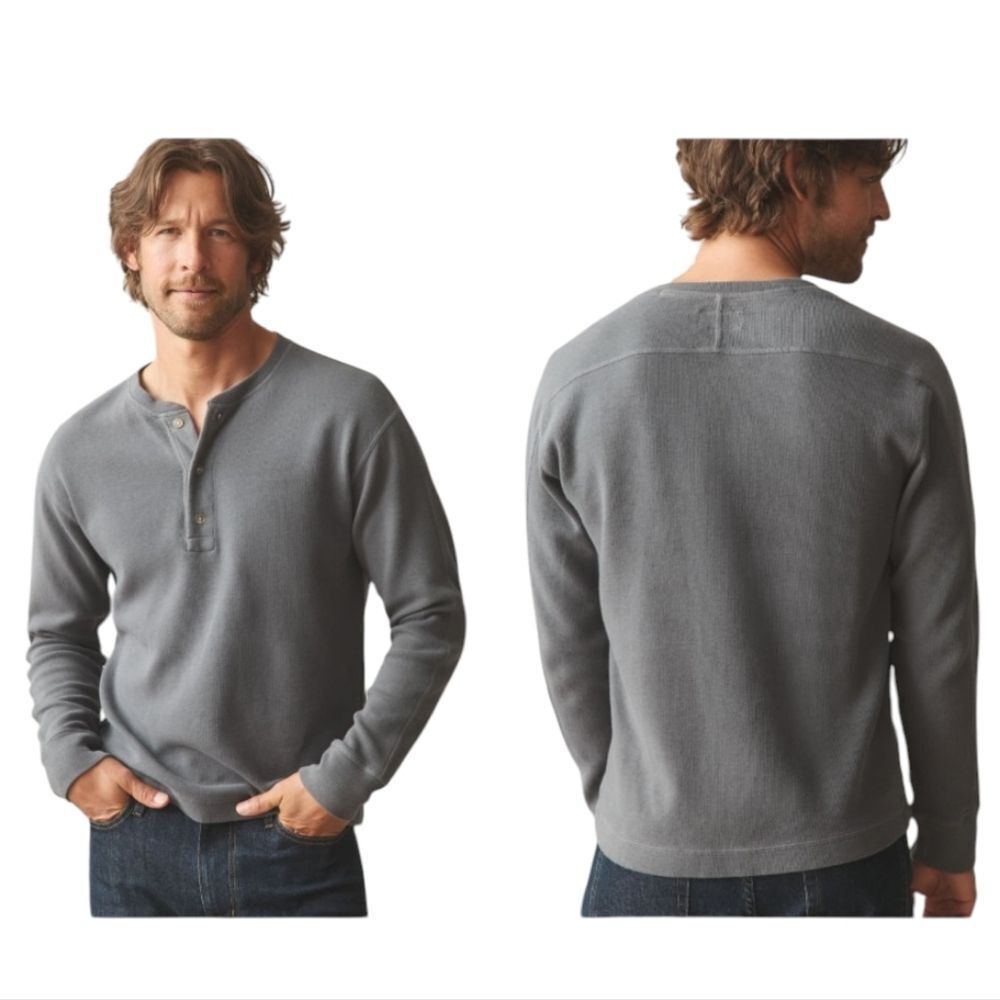 NEW American Giant French Rib Henley Long Sleeve Top Lava Smoke Grey Size XL